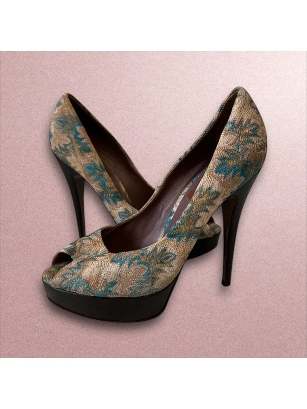 MISSONI Multicolor Patterned Platform Heels Size 38.5/8.5